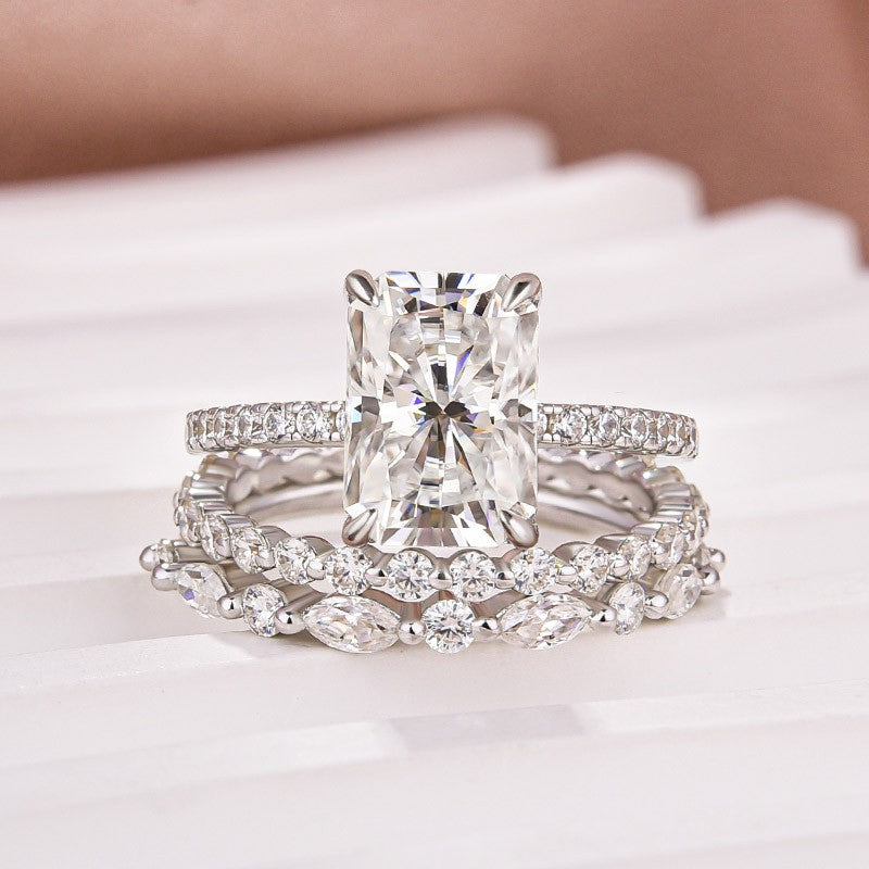 3.5 Ct Radiant Cut Moissanite Diamond Wedding Ring with Round & Marquise Accents Bands