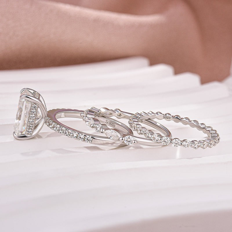3.5 Ct Radiant Cut Moissanite Diamond Wedding Ring with Round & Marquise Accents Bands