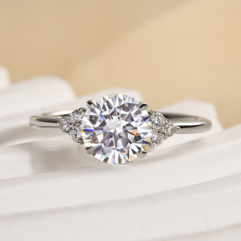 1.2 Ct Round Cut White Gold Triple Moissanite Diamond Engagement Ring