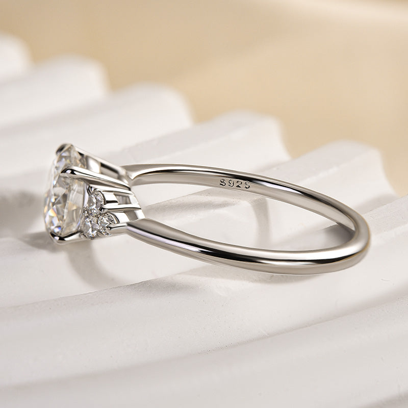 1.2 Ct Round Cut White Gold Triple Moissanite Diamond Engagement Ring