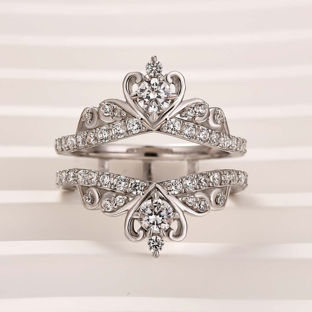 Moissanite Crown Shaped Insert Wedding Band Engagament Ring Enhancer In Sterling Silver