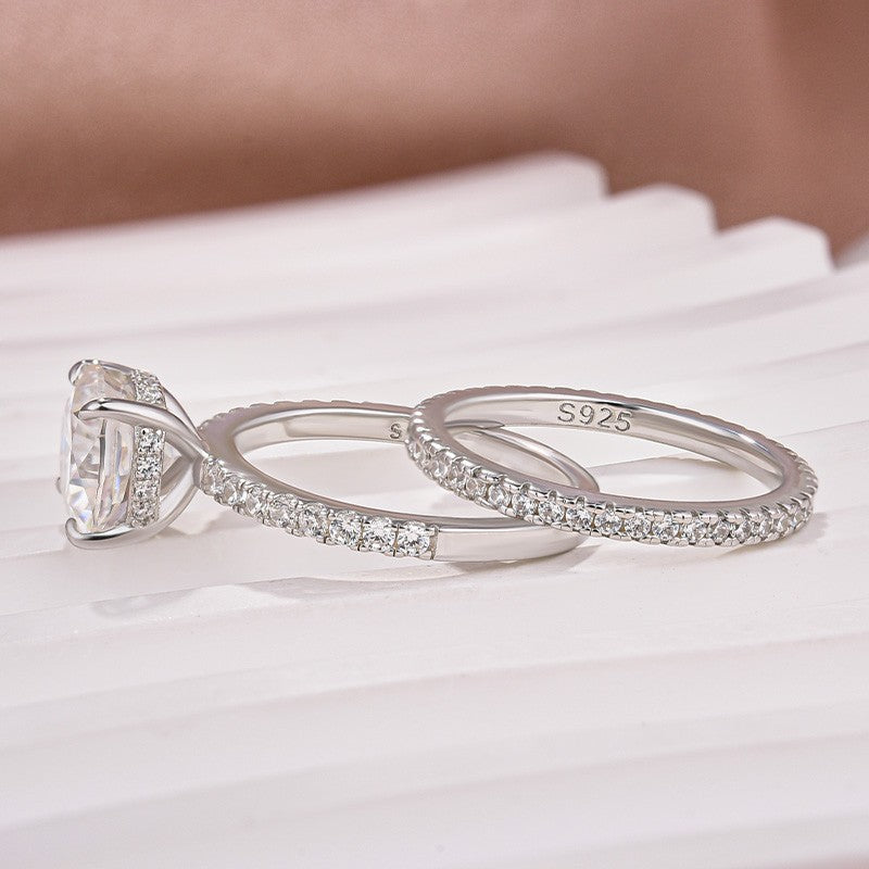 Moissanite 2.5Ct Cushion Cut White Gold Bridal Wedding Ring Set