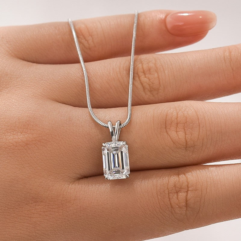 Moissanite 3.5Ct Emerald Cut White Gold Pendant Necklace