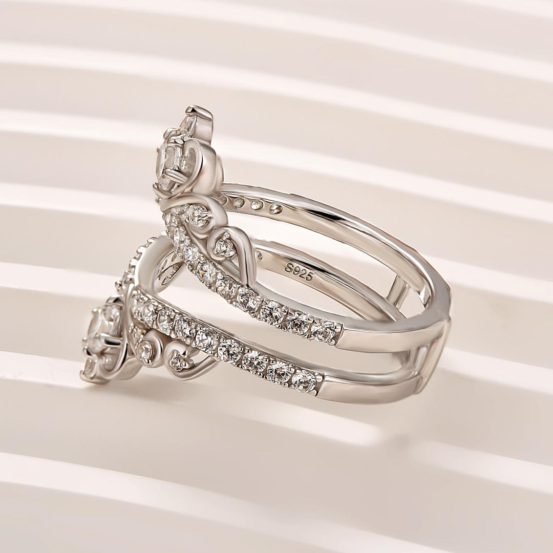 Moissanite Crown Shaped Insert Wedding Band Engagament Ring Enhancer In Sterling Silver