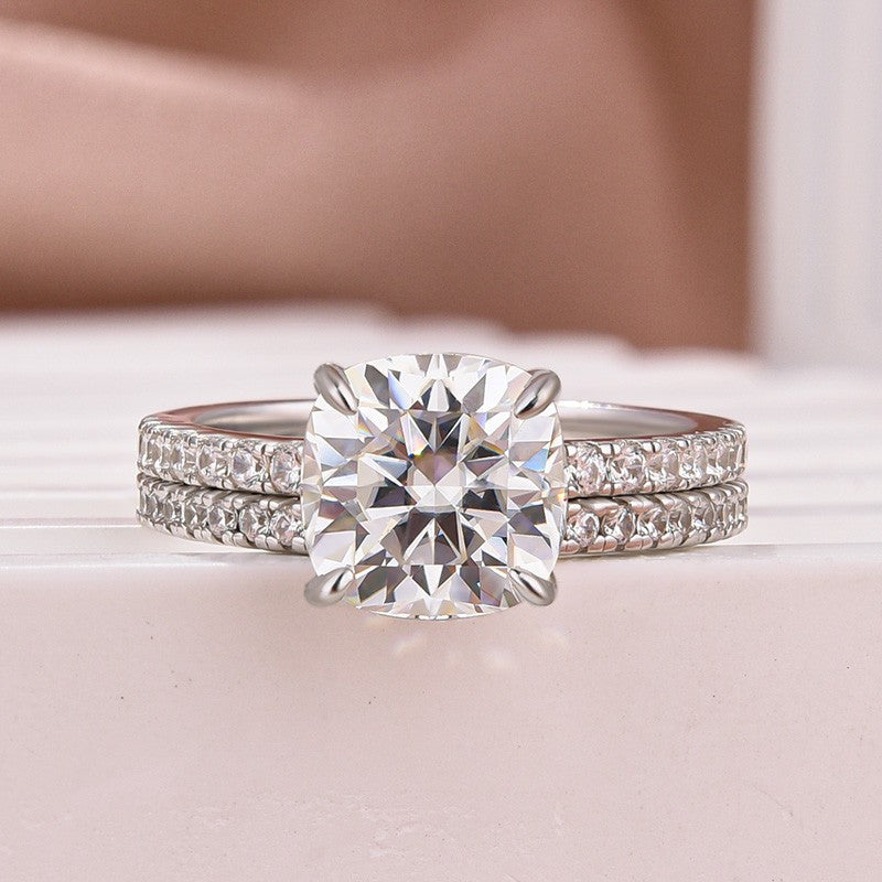 Moissanite 2.5Ct Cushion Cut White Gold Bridal Wedding Ring Set