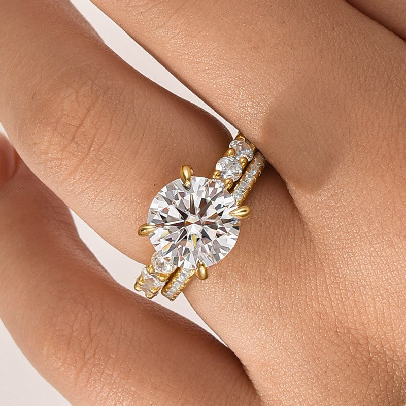 4.0 Ct Round Cut Yellow Gold Moissanite Diamond Wedding Ring