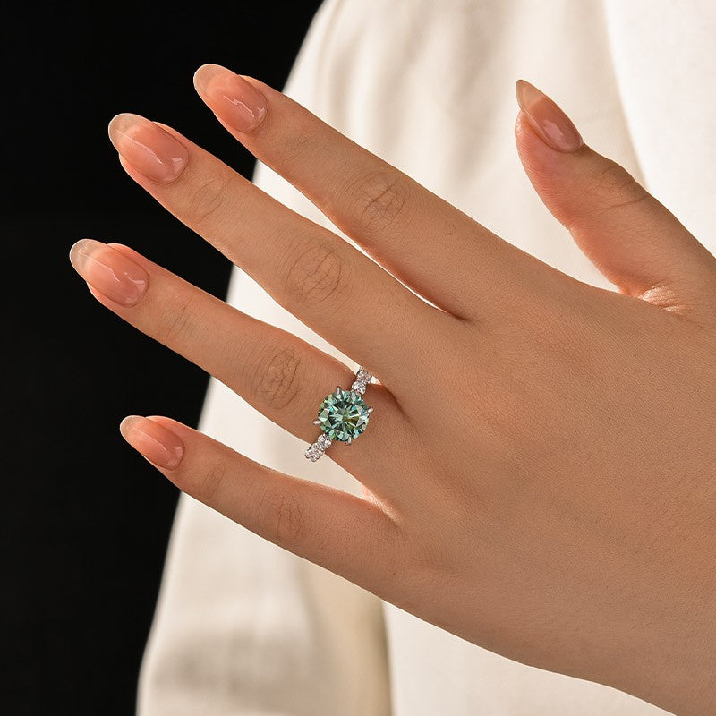 Moissanite 4.0Ct Green Round Cut White Gold Engagement Ring
