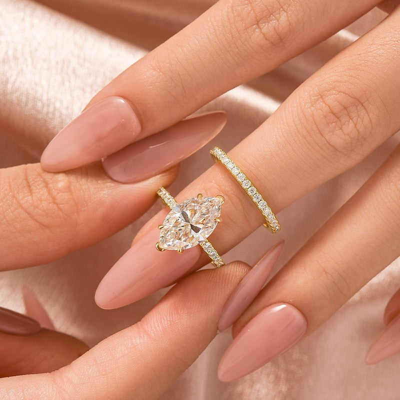 Moissanite 4.0 Ct Marquise Cut Yellow Gold Half-Coverage Wedding Set