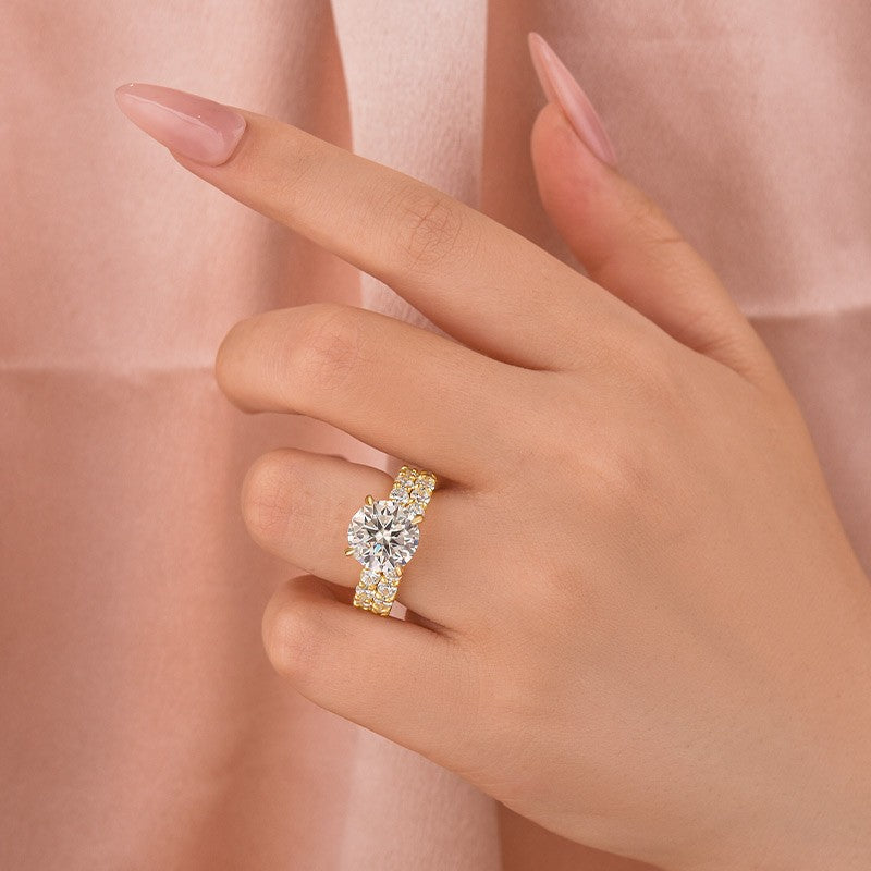 Moissanite 4.0Ct Round Cut Side Stone Yellow Gold Travel Bridal Set