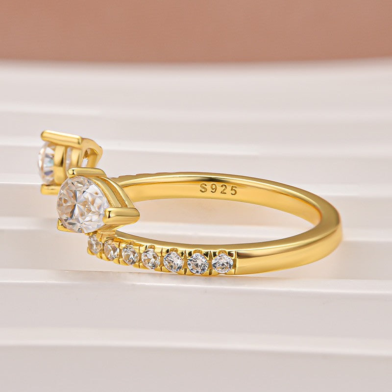 1.0Ct Pear Cut Yellow Gold Open Wedding Band In Sterling Silver