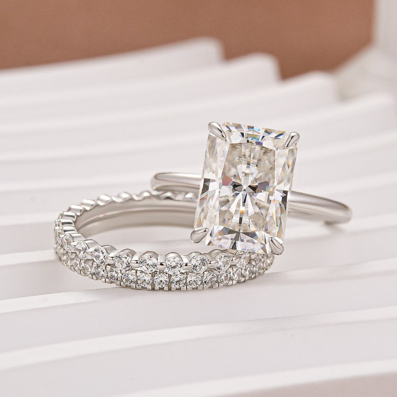 Moissanite 4.5Ct Solitaire Radiant Cut White Gold Travel Bridal Set