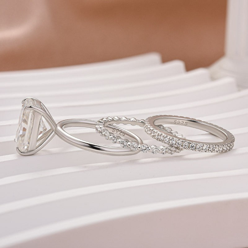 Moissanite 4.5Ct Solitaire Radiant Cut White Gold Travel Bridal Set