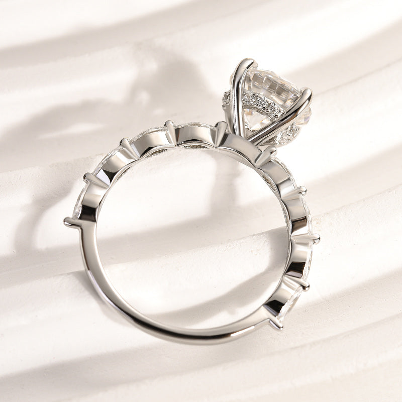 Rodiffy Moissanite 2.0 Ct Round Cut with Marquise Side Stones Hidden Halo Engagement Ring