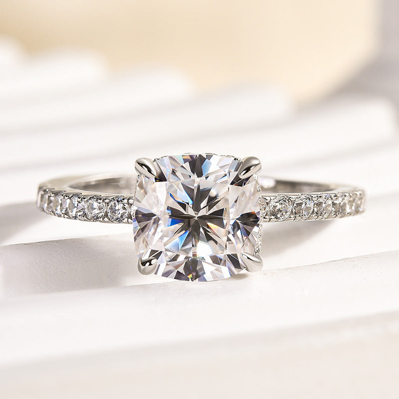 Rodiffy Moissanite 2.0Ct -2.5Ct Square Cushion Promise Bridal Ring