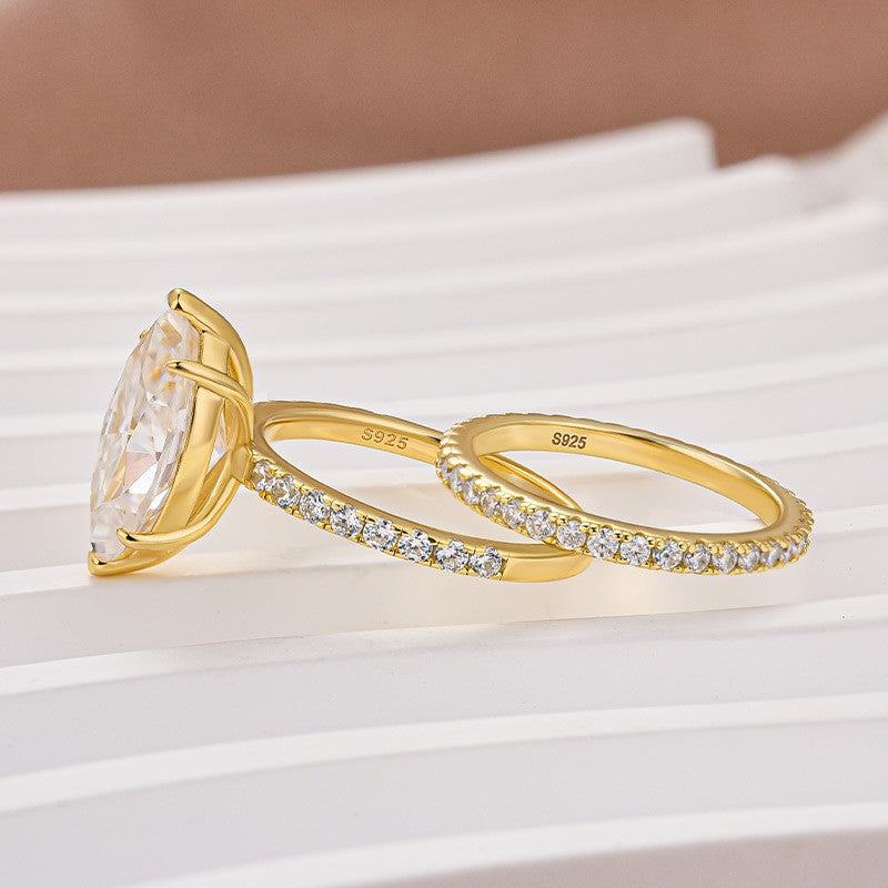 Moissanite 4.0 Ct Marquise Cut Yellow Gold Half-Coverage Wedding Set