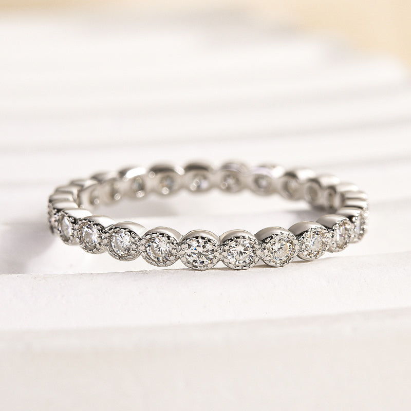 Rodiffy Moissanite 0.5 Ct Round Cut Pave White Gold Wedding Band