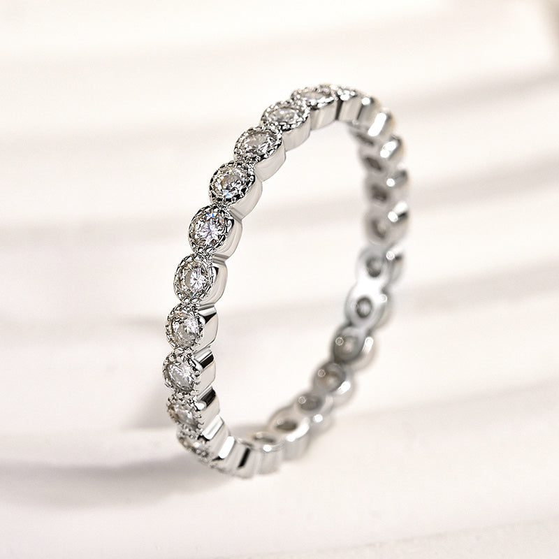 Rodiffy Moissanite 0.5 Ct Round Cut Pave White Gold Wedding Band