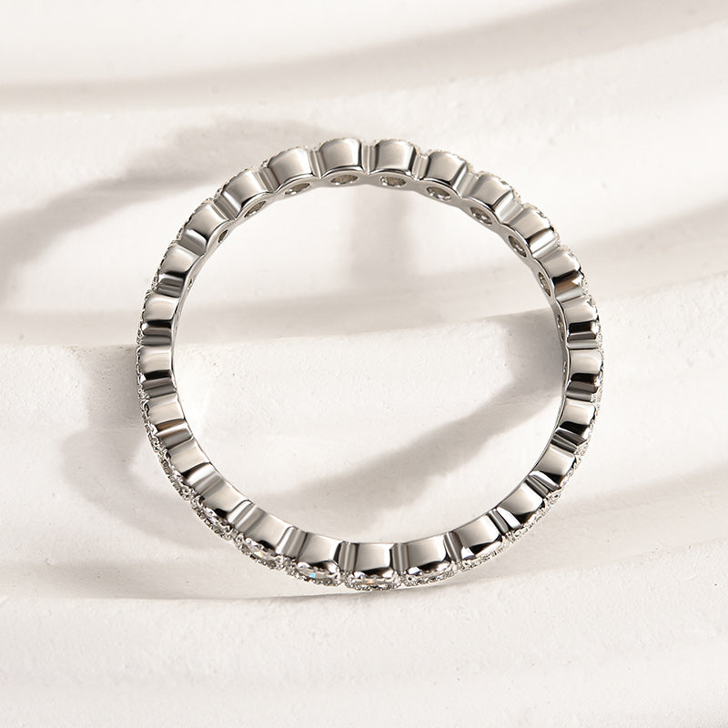 Rodiffy Moissanite 0.5 Ct Round Cut Pave White Gold Wedding Band