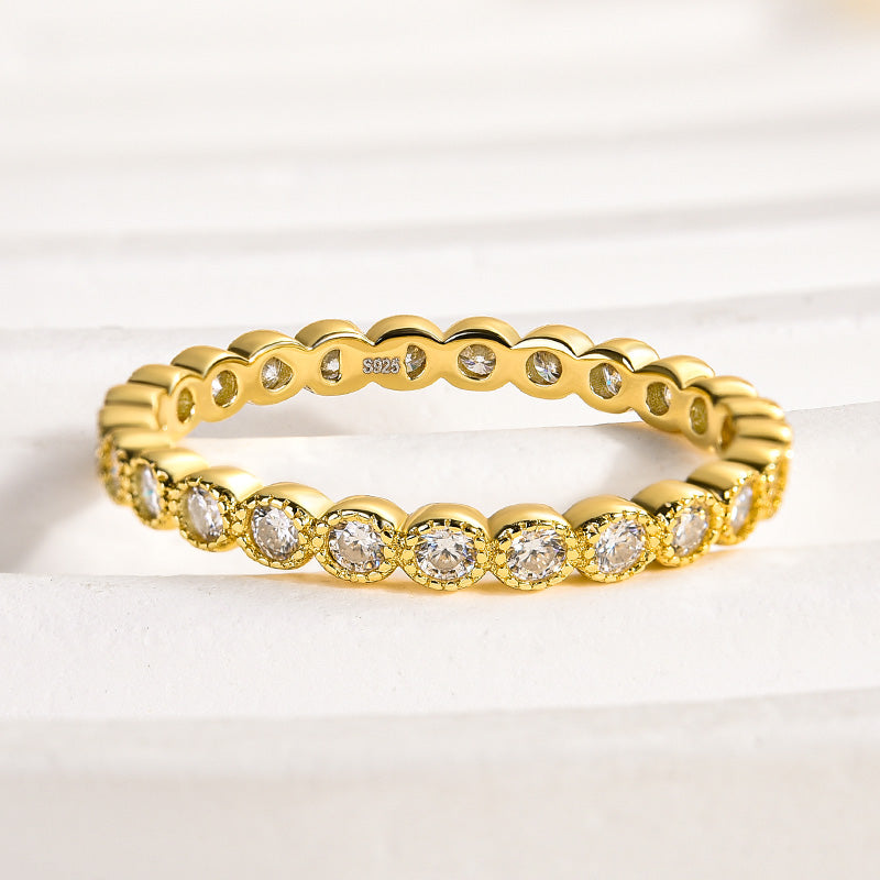 Rodiffy Moissanite 0.5 Ct Yellow Gold Round Cut Pave Wedding Band