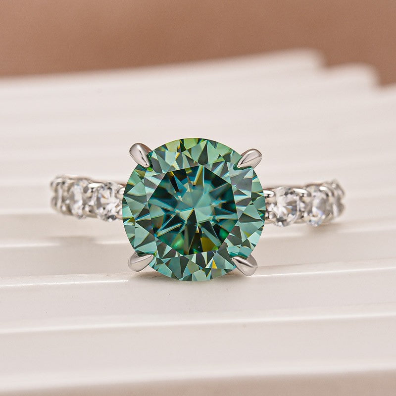 Moissanite 4.0Ct Green Round Cut White Gold Engagement Ring