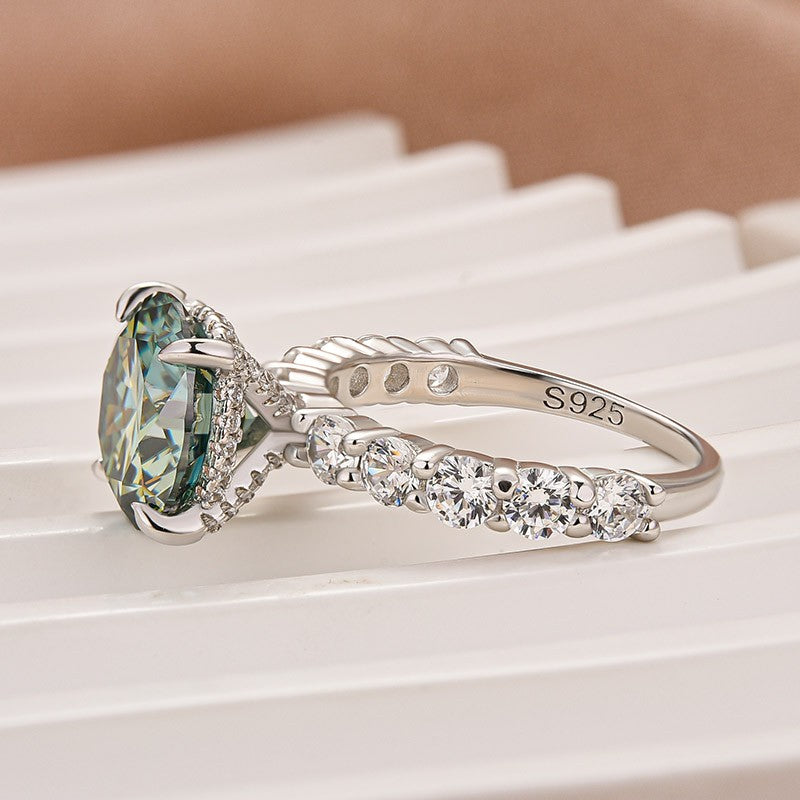 Moissanite 4.0Ct Green Round Cut White Gold Engagement Ring