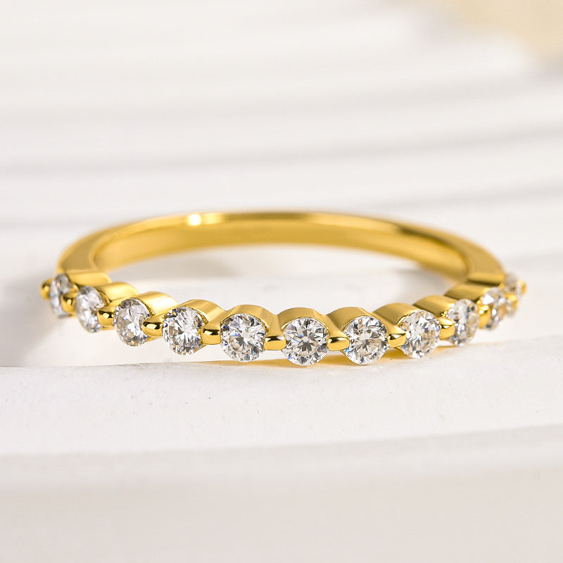 Rodiffy Moissanite 0.4 Ct Yellow Gold Half Eternity Thin Women's Wedding Band