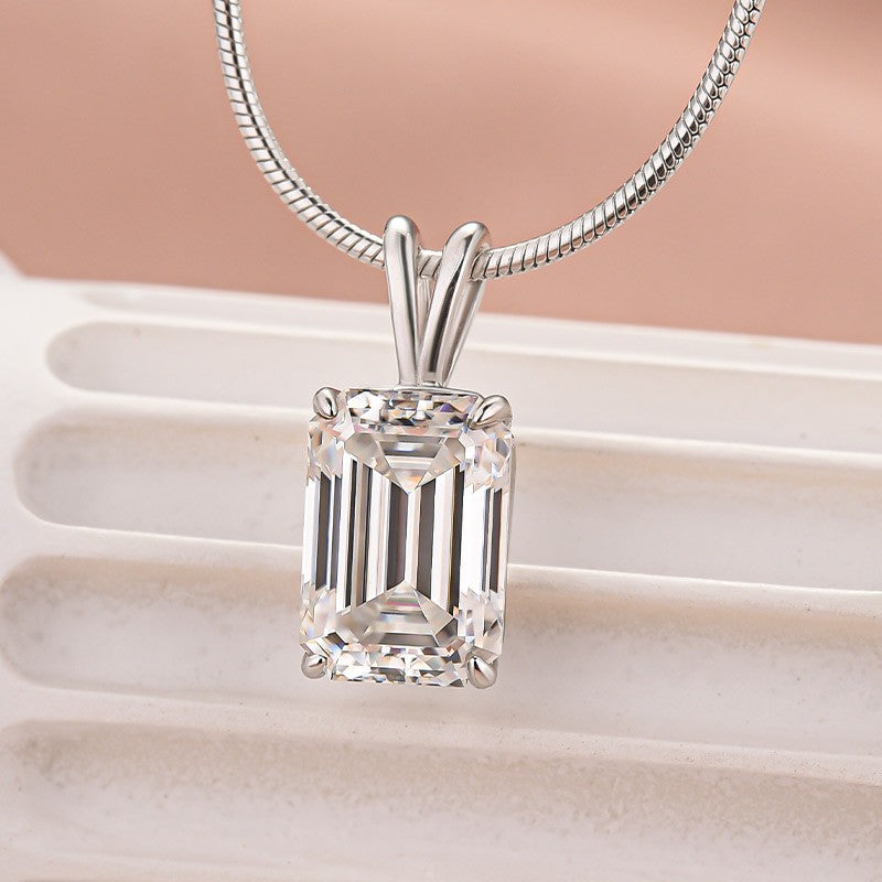 Moissanite 3.5Ct Emerald Cut White Gold Pendant Necklace
