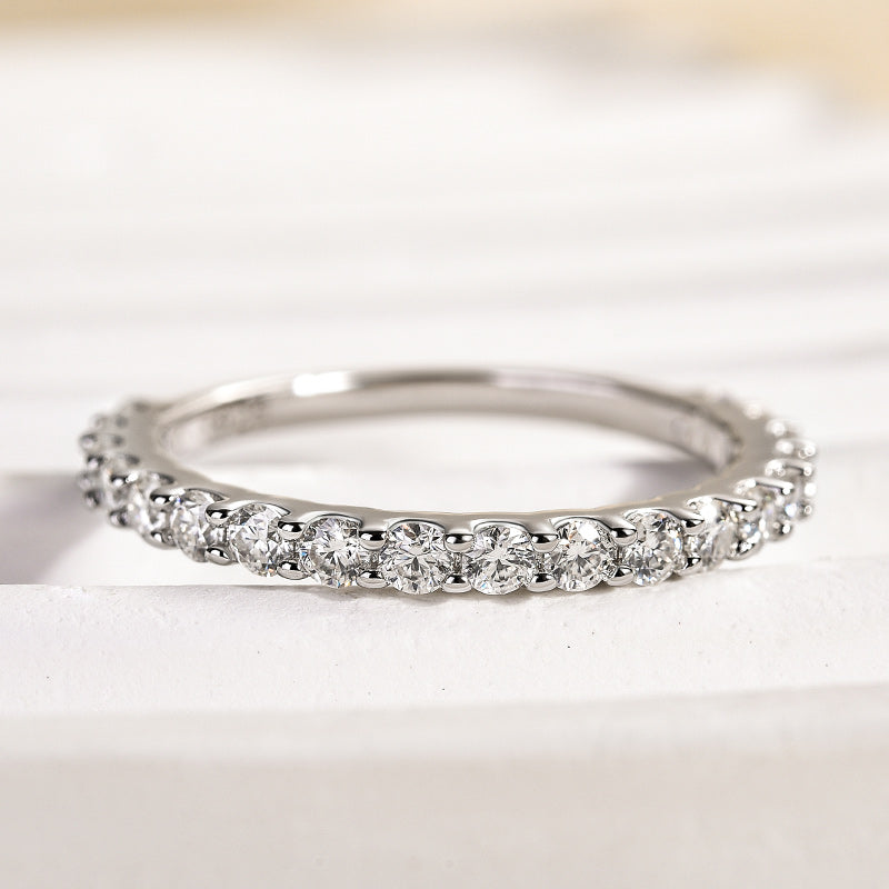 Rodiffy Moissanite 0.6 Ct White Gold Round Cut Eternity Wedding Band
