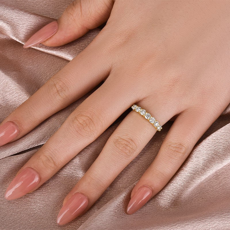 Moissanite 0.7Ct Round Cut Yellow Gold Women's Wedding Band