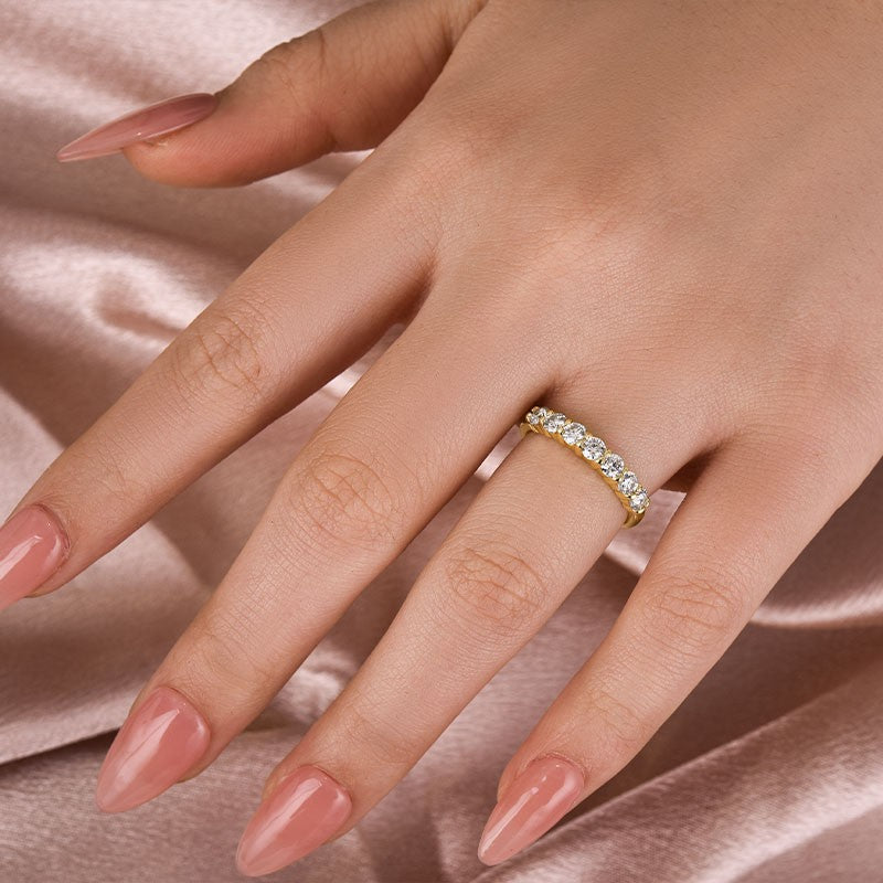 Moissanite 0.7Ct Round Cut Yellow Gold Women's Wedding Band