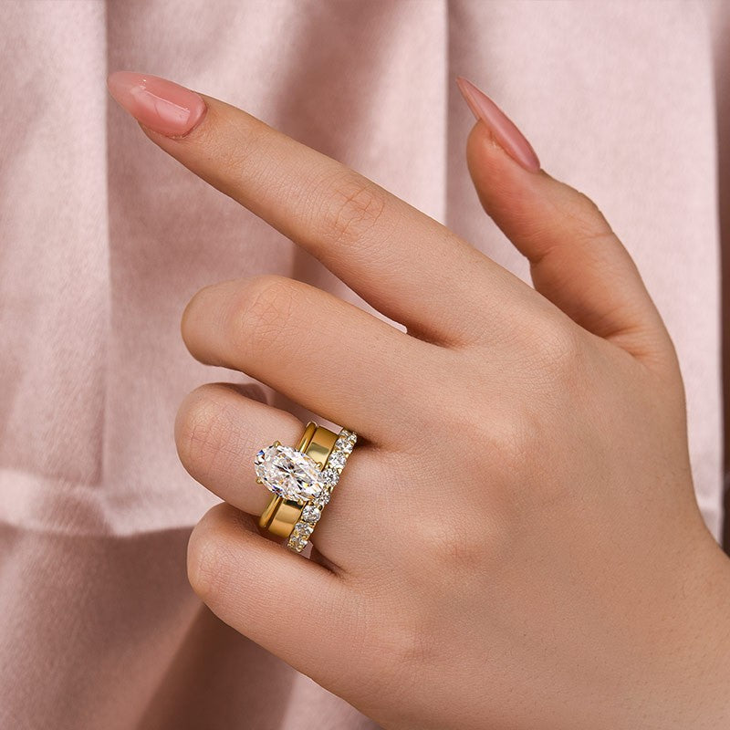 Moissanite 4.0Ct Solitaire Oval Cut Yellow Gold Engagement Ring With Eternity Ring