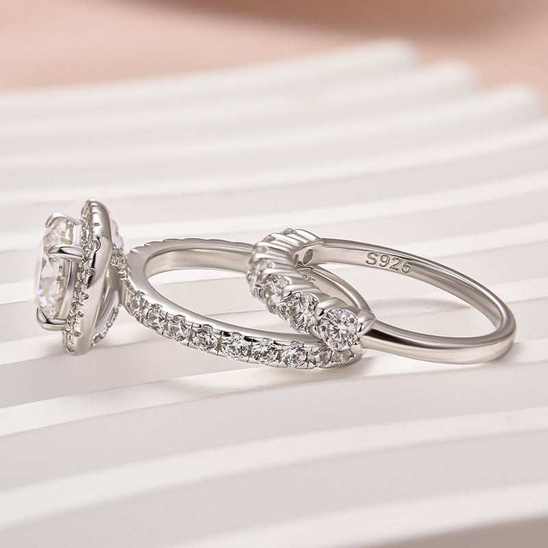 Moissanite 2.0Ct Halo Round Cut White Gold Promise Ring With Seven Stone Round Cut Anniversary Ring