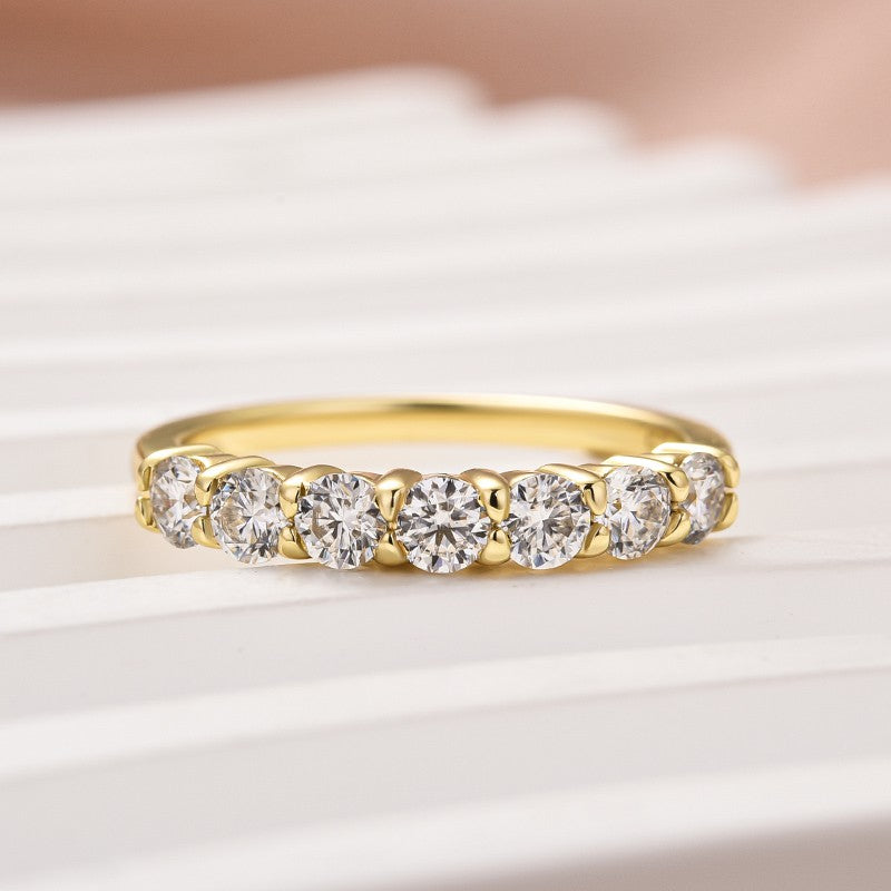 Moissanite 0.7Ct Round Cut Yellow Gold Women's Wedding Band