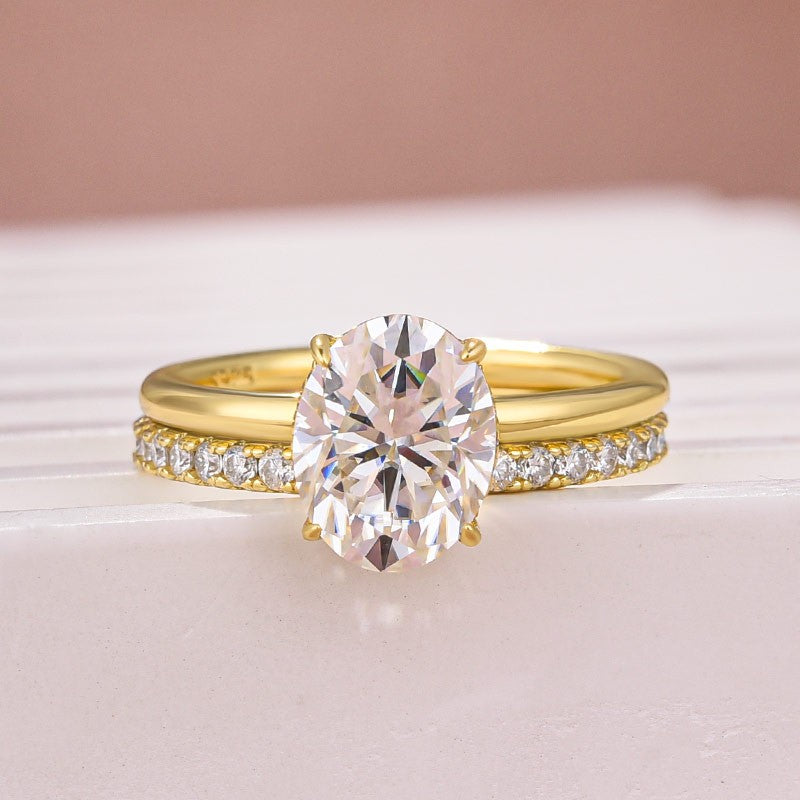 Moissanite 2.0 Ct Hidden Halo Solitaire Oval Cut Yellow Gold Wedding Ring