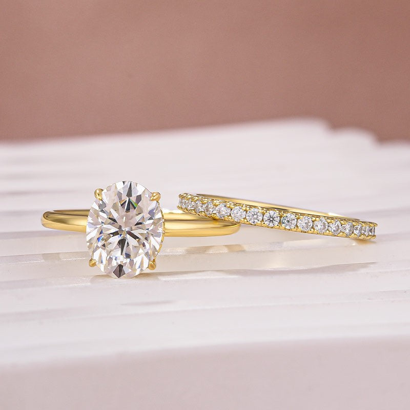 Moissanite 2.0 Ct Hidden Halo Solitaire Oval Cut Yellow Gold Wedding Ring