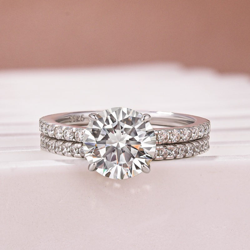 Moissanite 2.0Ct Round Cut White Gold Bridal Wedding Ring Set