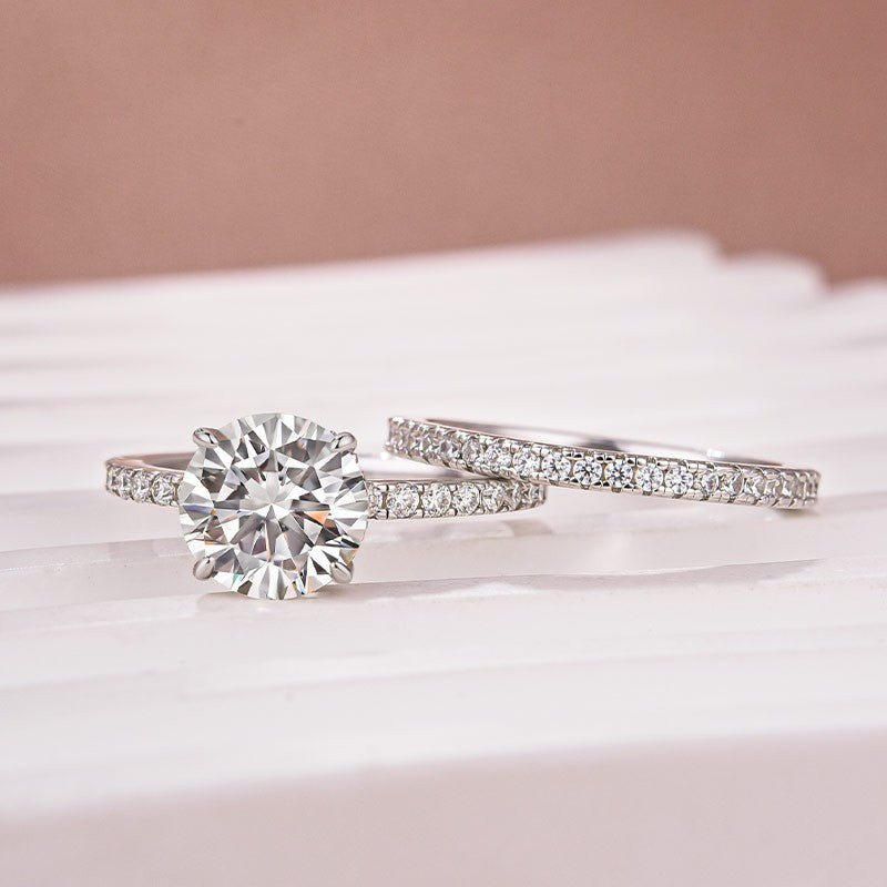 Moissanite 2.0Ct Round Cut White Gold Bridal Wedding Ring Set