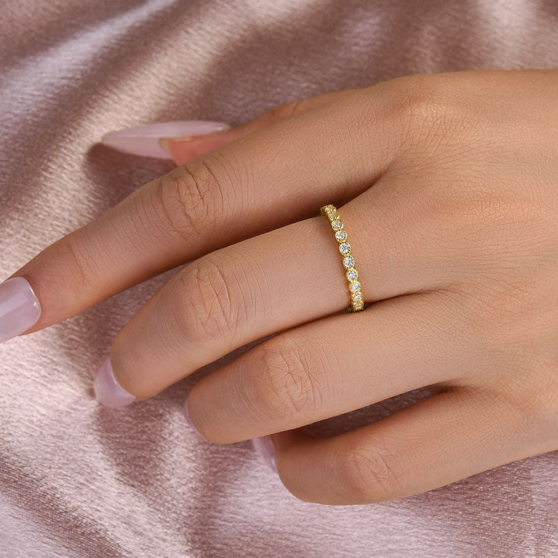 Rodiffy Moissanite 0.5 Ct Yellow Gold Round Cut Pave Wedding Band