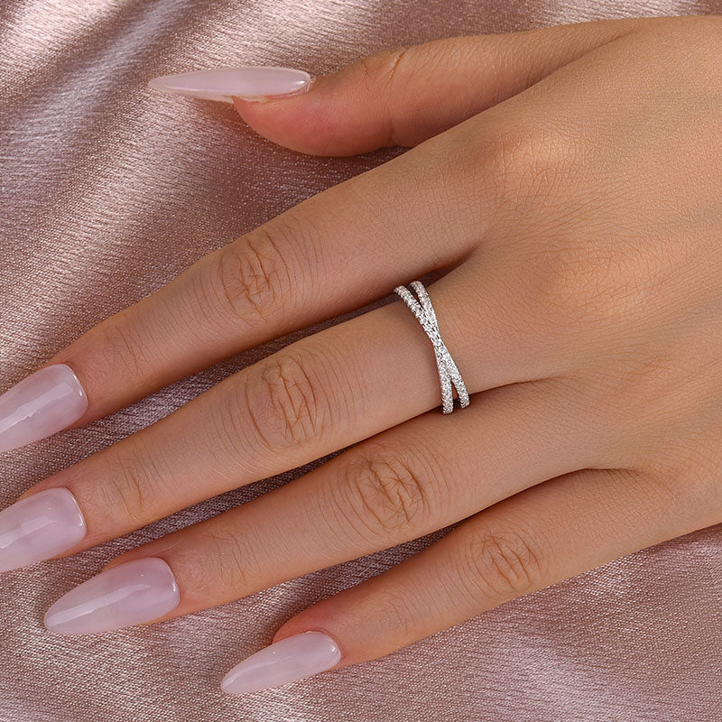 Rodiffy Moissanite 2.0 Ct X Criss Cross White Gold Wedding Band