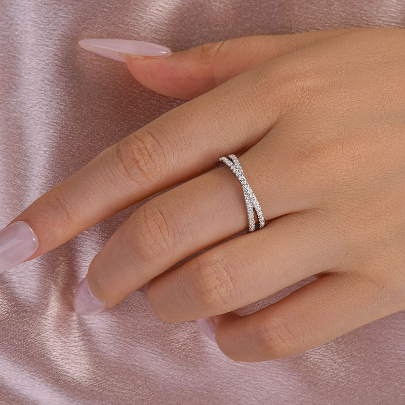 Rodiffy Moissanite 2.0 Ct X Criss Cross White Gold Wedding Band
