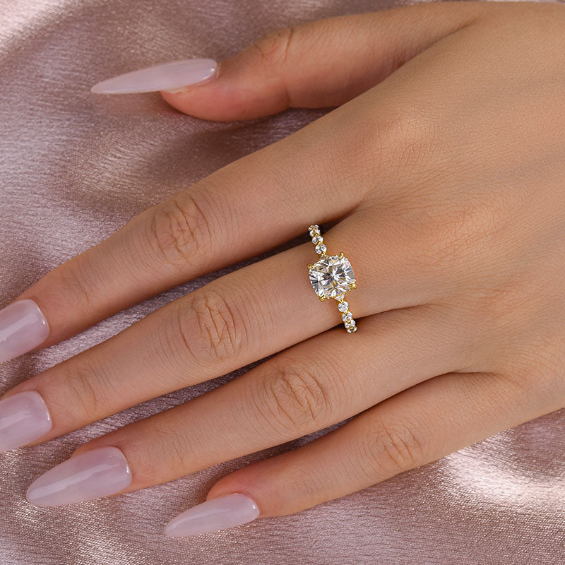 Rodiffy Moissanite 2.0 Ct Yellow Gold Cushion Cut Bridal Ring