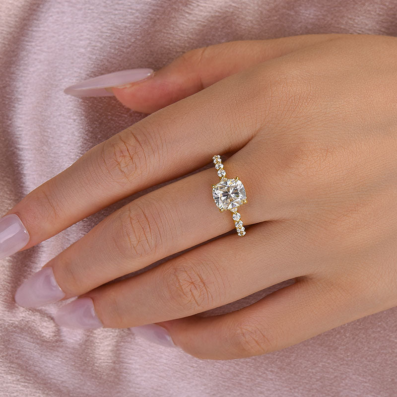 Rodiffy Moissanite 2.0 Ct Yellow Gold Cushion Cut Bridal Ring