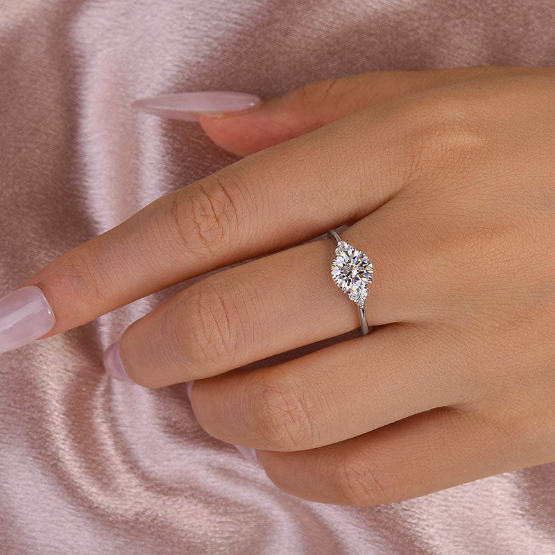 1.2 Ct Round Cut White Gold Triple Moissanite Diamond Engagement Ring