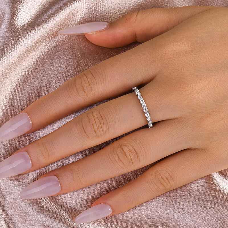 Rodiffy Moissanite 0.6 Ct White Gold Round Cut Eternity Wedding Band