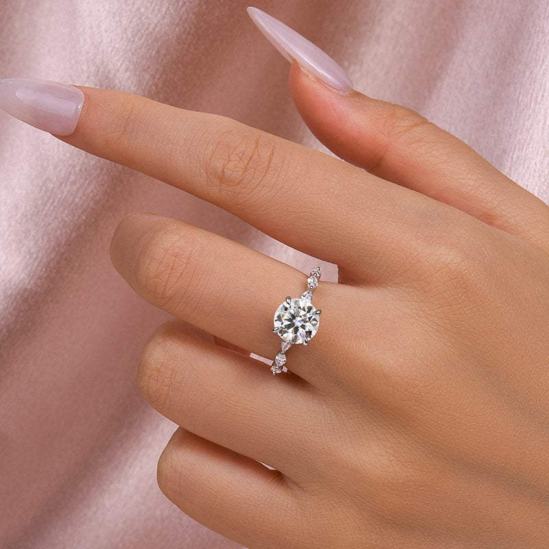 Rodiffy Moissanite 2.0 Ct Round Cut with Marquise Side Stones Hidden Halo Engagement Ring