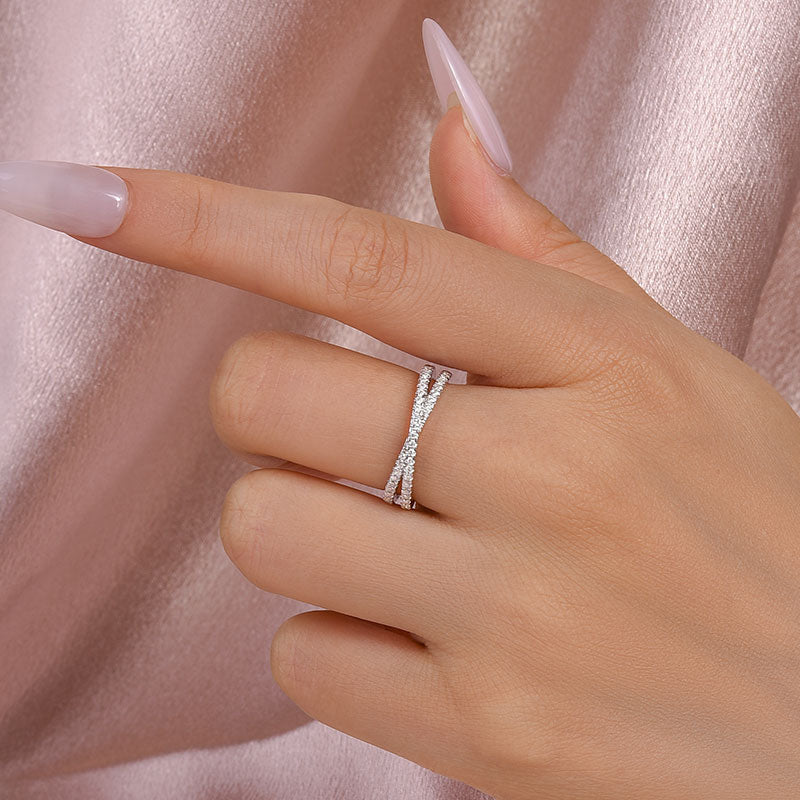 Rodiffy Moissanite 2.0 Ct X Criss Cross White Gold Wedding Band