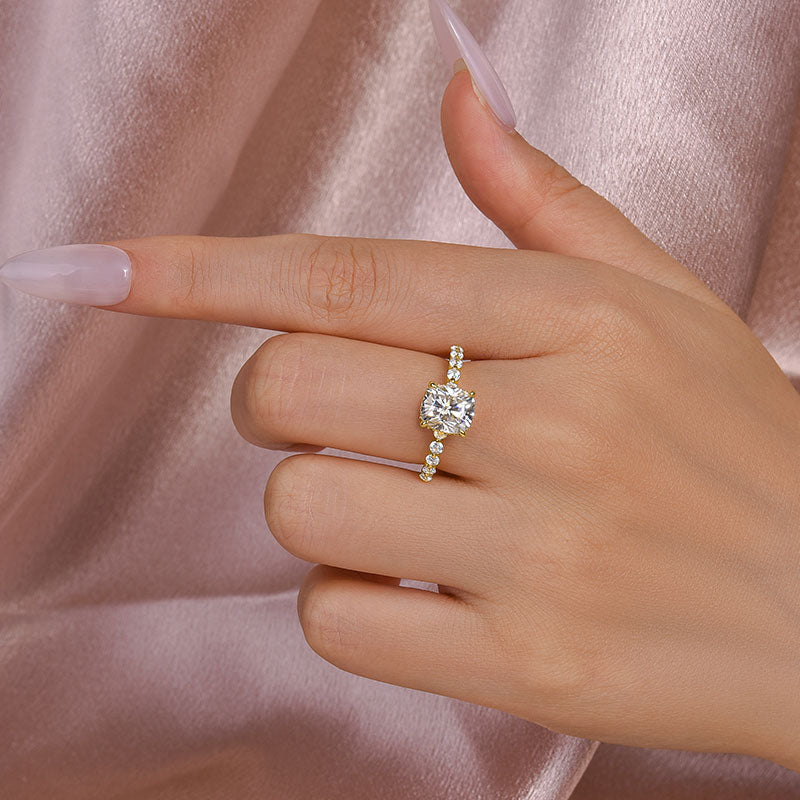 Rodiffy Moissanite 2.0 Ct Yellow Gold Cushion Cut Bridal Ring