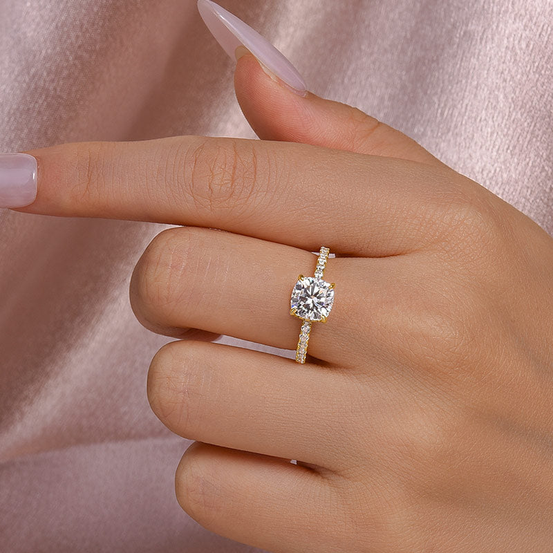 Rodiffy Moissanite 2.0 Ct Square Cushion Yellow Gold Promise Ring