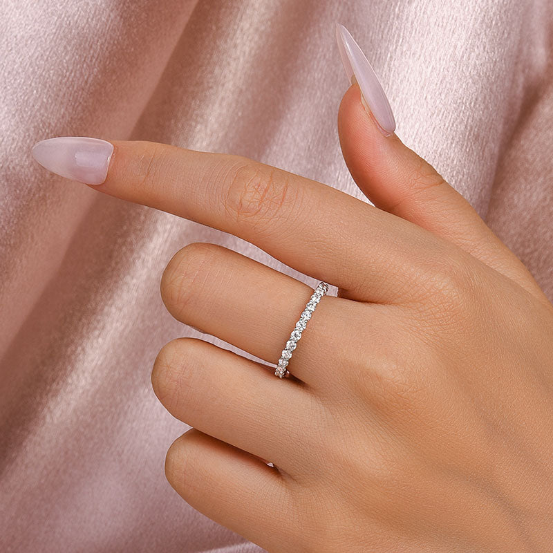 Rodiffy Moissanite 0.6 Ct White Gold Round Cut Eternity Wedding Band