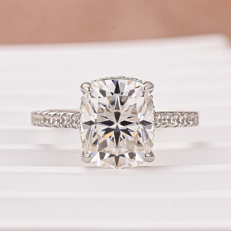 Moissanite Hidden Halo 4.0Ct Cushion Cut White Gold Engagement Ring